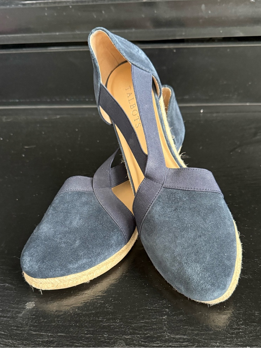 Talbots Navy Suede Espadrille D'Orsay Wedges Size 9.5